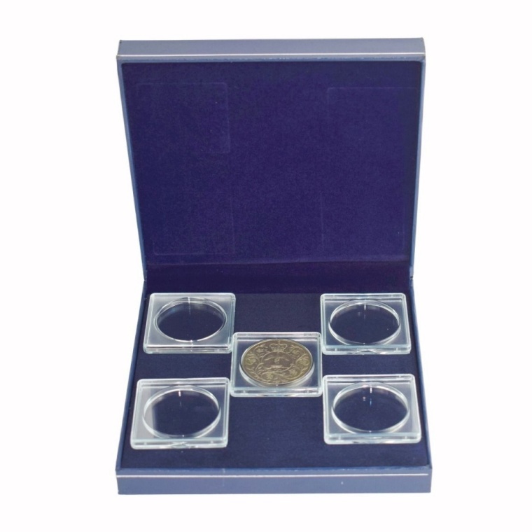 oin Box Blue Leatherette for Multiple Coins/Medals